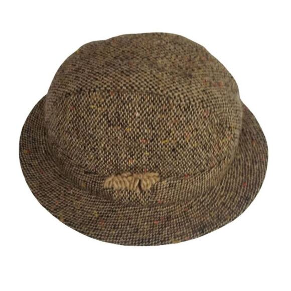 VINTAGE Wool TRILBY Hat DAVID HANNA & SONS Handcrafted Ireland Tweed Brown SZ 7 - Picture 1 of 4
